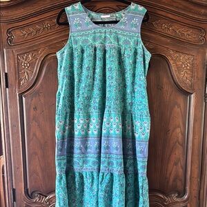 Boho Sleeveless Midi Cotton Dress with Pockets